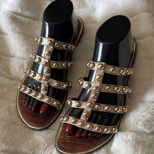 Sam Edelman Black Sandals with Gold Studded Straps